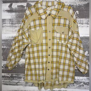 POL Yellow and Cream Plaid Button-Up Shirt